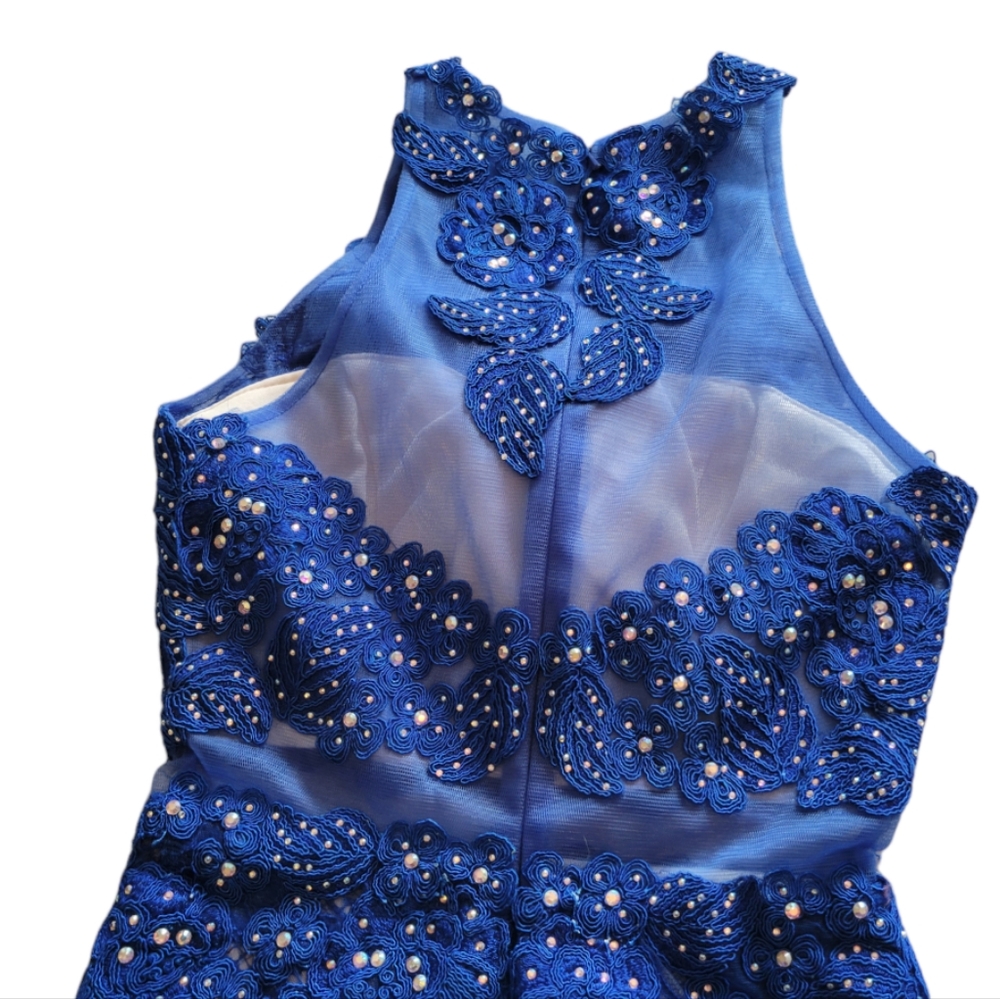 Anny Lee Blue Cocktail Formal Rhinestone Mesh Minidress Size XS - Picture 5 of 16